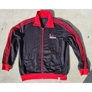 Vintage AC Milan "I Love Milan" Adidas-Inspired Track Jacket Black/Red - Size XL